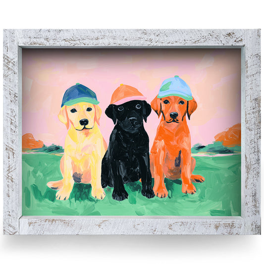 Cute Trio of Puppies | Real Wood Framed Wall Art Print
