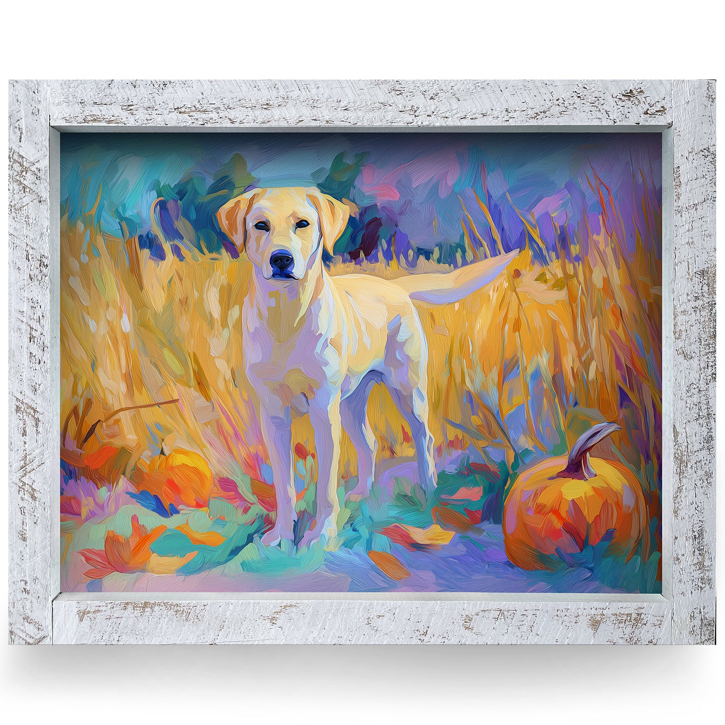 Autumn Lab | Real Wood Framed Wall Art Print | Horizontal
