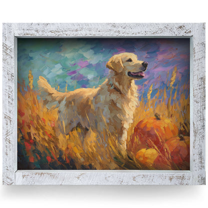 Autumn Glow Golden Retriever | Real Wood Framed Wall Art Print | Horizontal