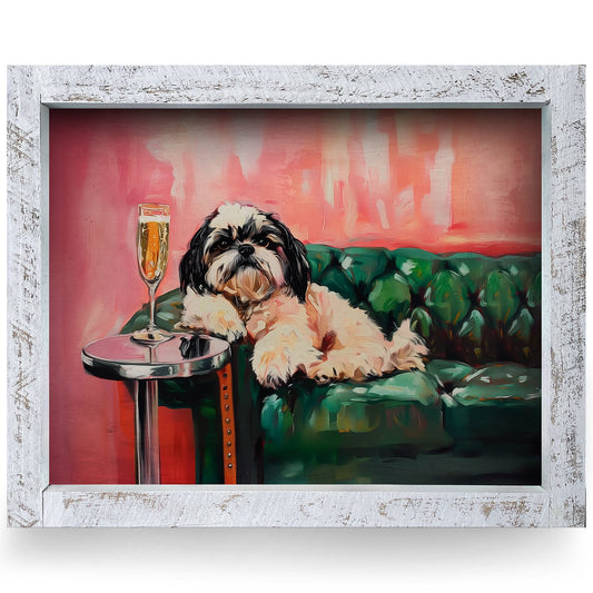 Champagne Shih Tzu | Real Wood Framed Wall Art Print