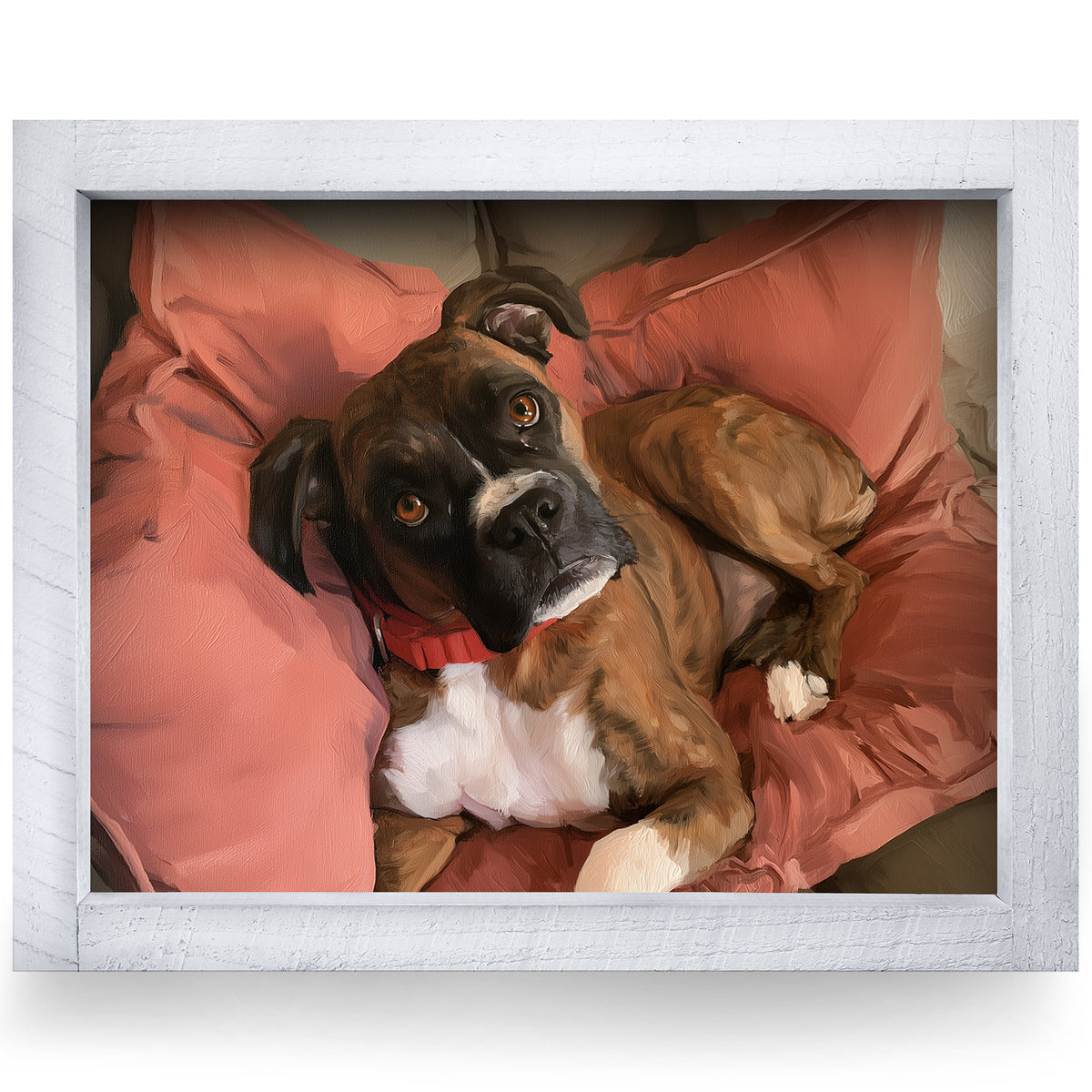 Boxer on the Couch | Real Wood Framed Wall Art Print | Horizontal