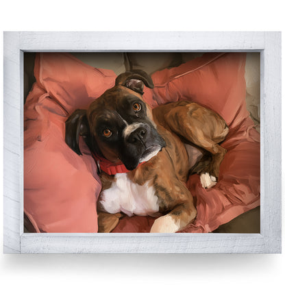Boxer on the Couch | Real Wood Framed Wall Art Print | Horizontal