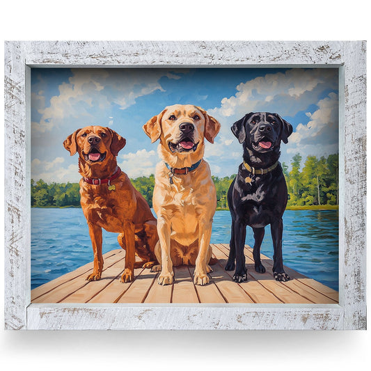 Dockside Lab Trio | Real Wood Framed Wall Art Print