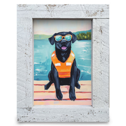 Black Lab Lake Dog | Real Wood Framed Wall Art Print