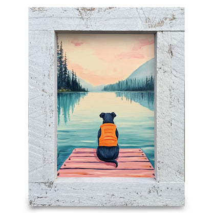 Black Lab Lake Daydreams | Real Wood Framed Wall Art Print