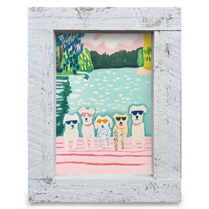 Cool Lake Dogs | Real Wood Framed Wall Art Print