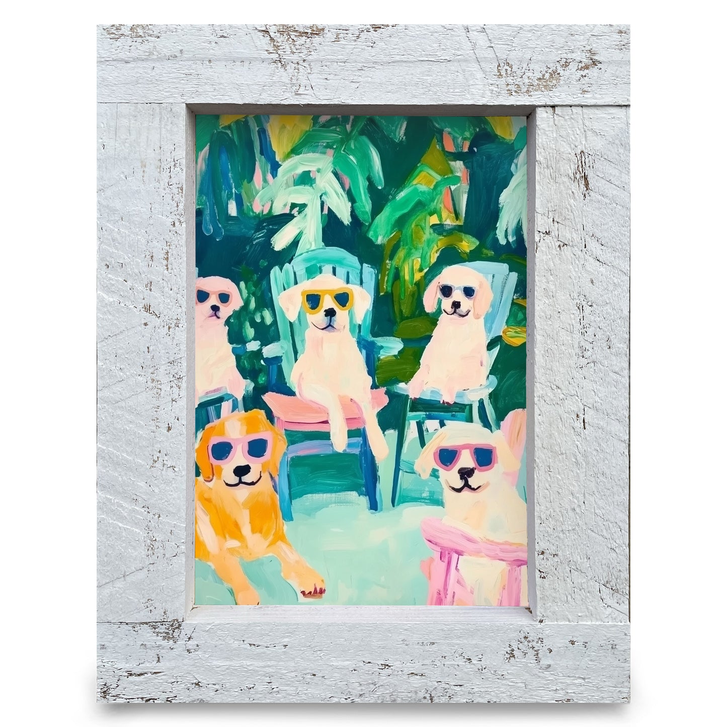 Garden Dogs | Real Wood Framed Wall Art Print