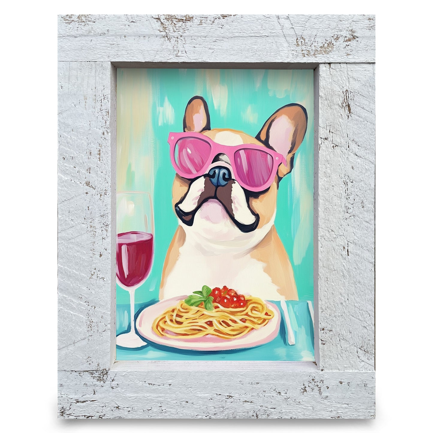 Date Night French Bulldog | Real Wood Framed Wall Art Print