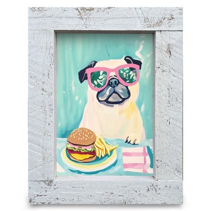 Pug Burger | Real Wood Framed Wall Art Print