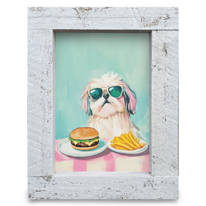 Shih Tzu Burger | Real Wood Framed Wall Art Print