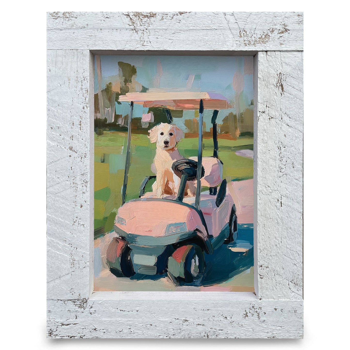 Golf Cart Pup | Real Wood Framed Wall Art Print
