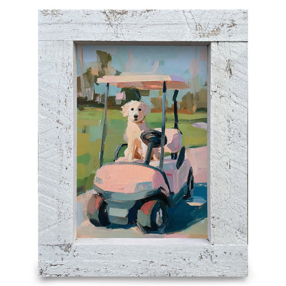 Golf Cart Pup | Real Wood Framed Wall Art Print