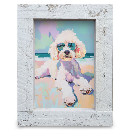 Pastel Beach Poodle | Real Wood Framed Wall Art Print