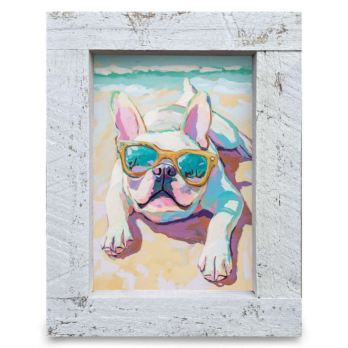 Beach Day Frenchie | Real Wood Framed Wall Art Print