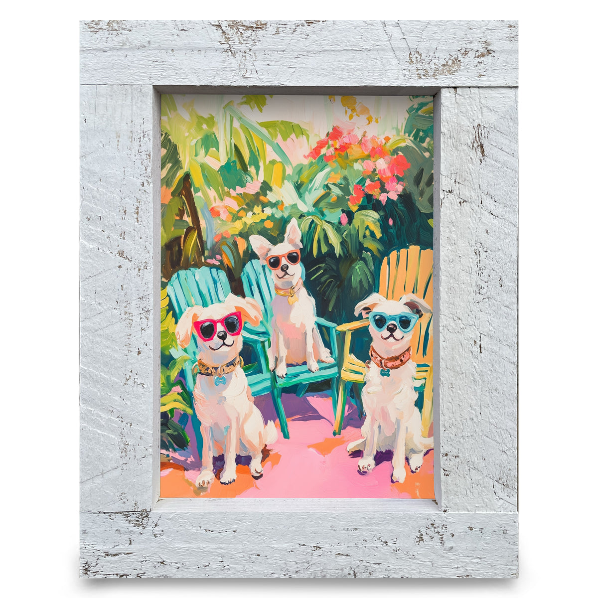 Tropical Patio Pups | Real Wood Framed Wall Art Print