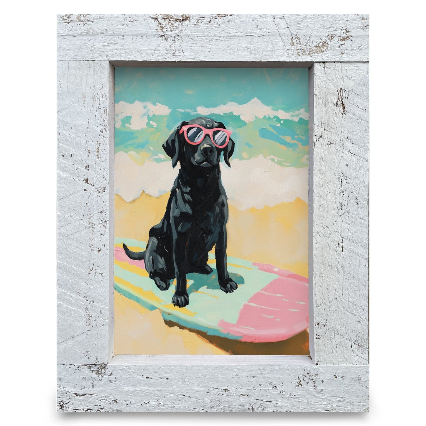 Black Lab Beach Day | Real Wood Framed Wall Art Print