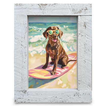 Surfing Chocolate Lab | Real Wood Framed Wall Art Print