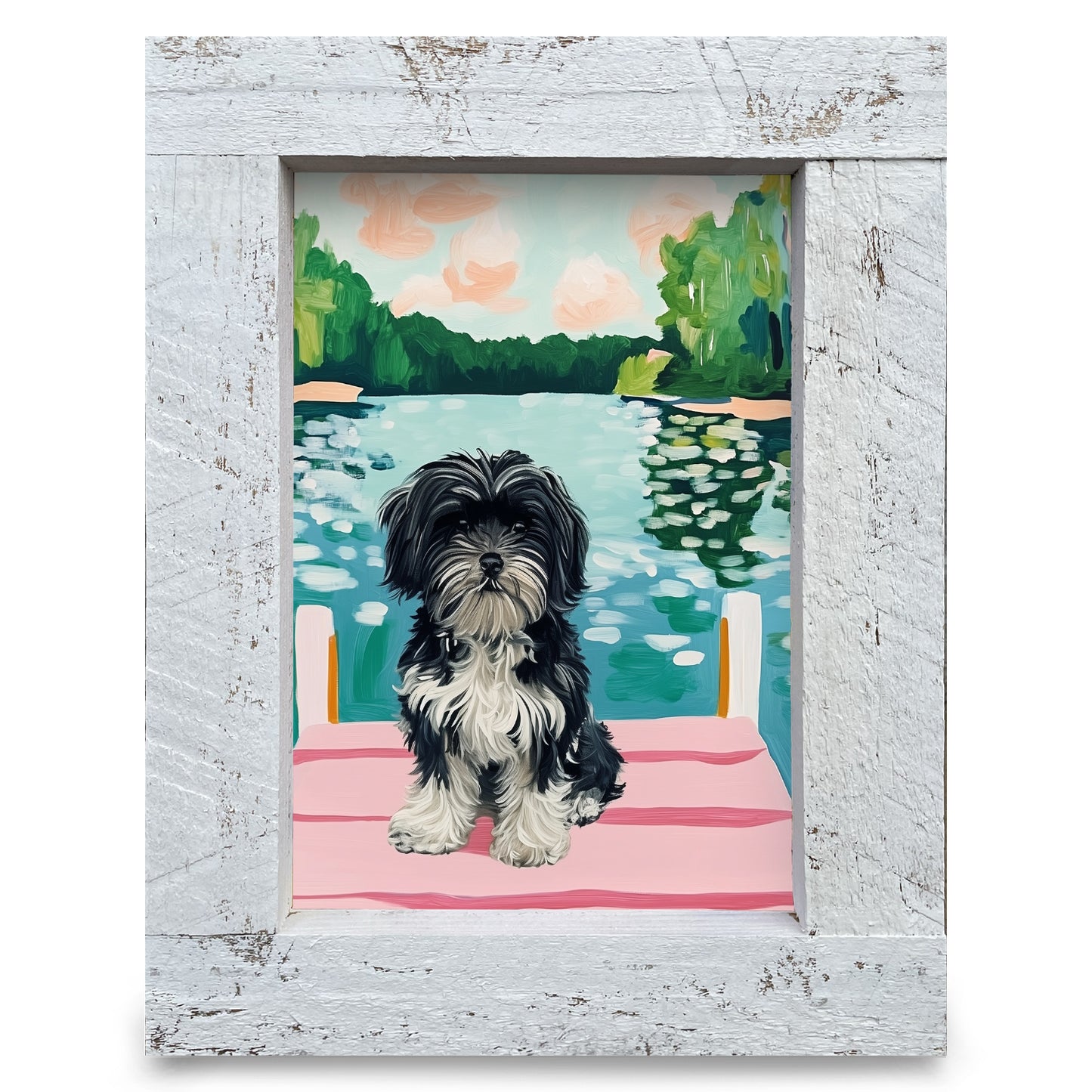 Cute Havanese On Dock | Real Wood Framed Wall Art Print