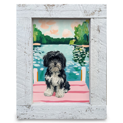 Cute Havanese On Dock | Real Wood Framed Wall Art Print