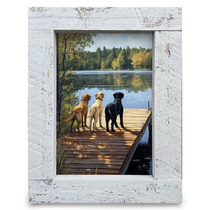 Labs On The Lake Dock | Real Wood Framed Wall Art Print