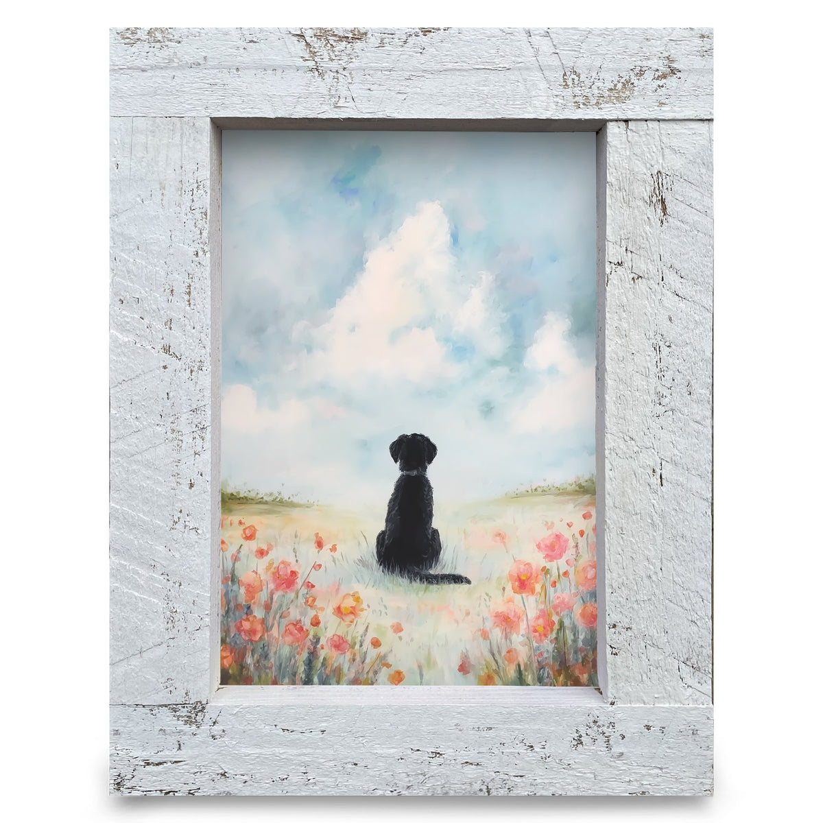 Black Dog Poppy Meadow | Real Wood Framed Wall Art Print