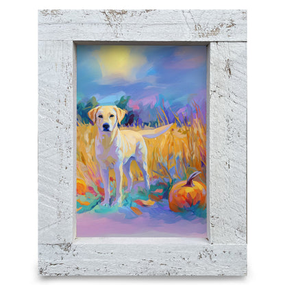 Yellow Lab Pumpkin Field | Real Wood Framed Wall Art Print