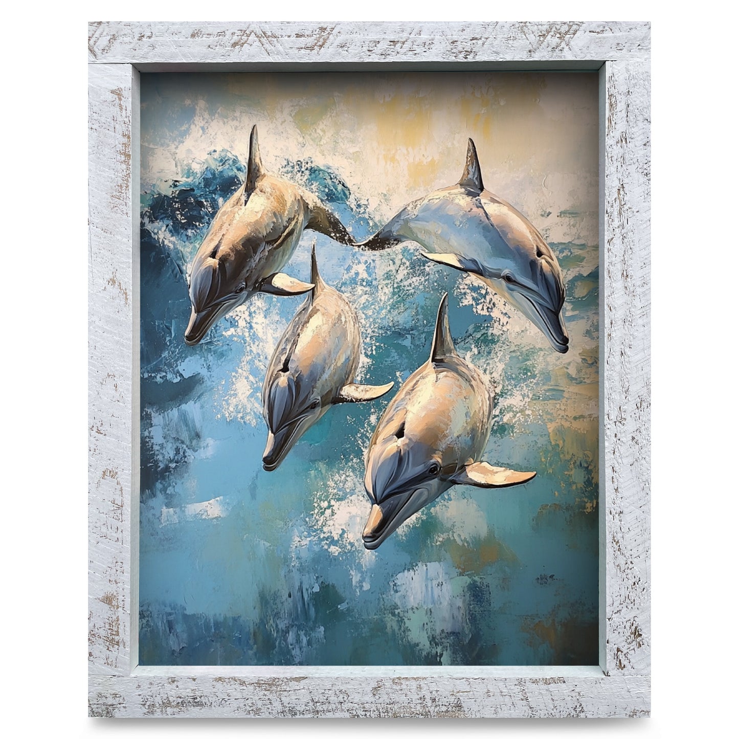 Playful Dolphins | Real Wood Framed Wall Art Print