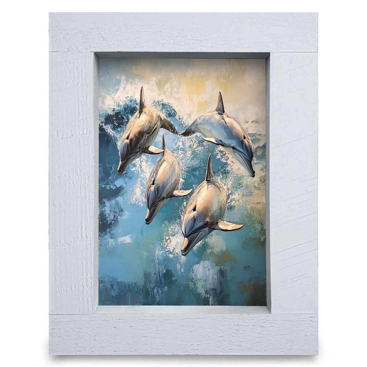 Playful Dolphins | Real Wood Framed Wall Art Print