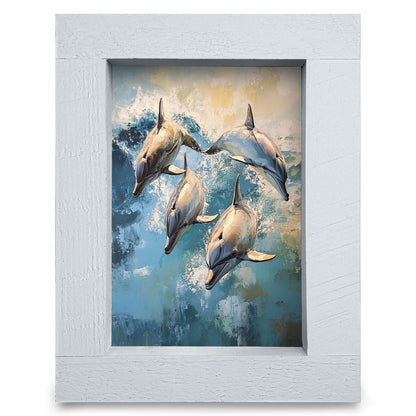 Playful Dolphins | Real Wood Framed Wall Art Print