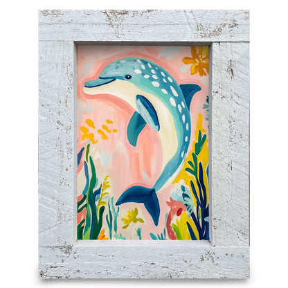 Coral Reef Dolphin | Real Wood Framed Wall Art Print
