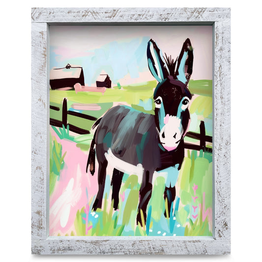 Donkey in the Meadow | Real Wood Framed Wall Art Print