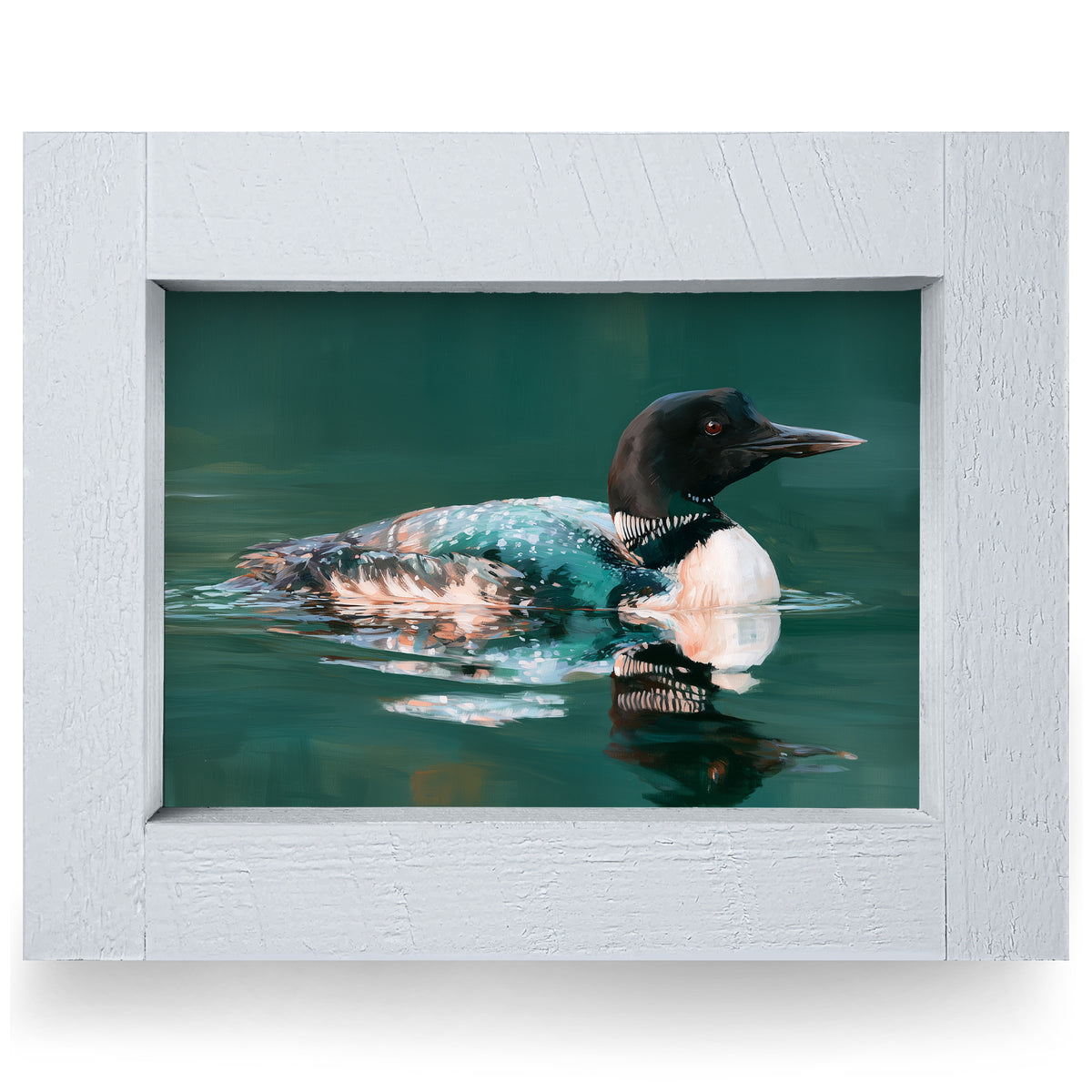 Common Loon on the Lake | Real Wood Framed Wall Art Print | Horizontal