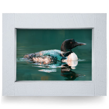 Common Loon on the Lake | Real Wood Framed Wall Art Print | Horizontal