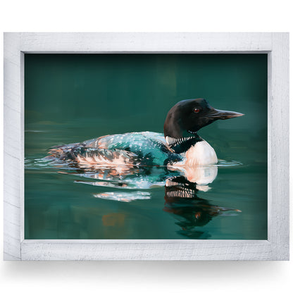 Common Loon on the Lake | Real Wood Framed Wall Art Print | Horizontal