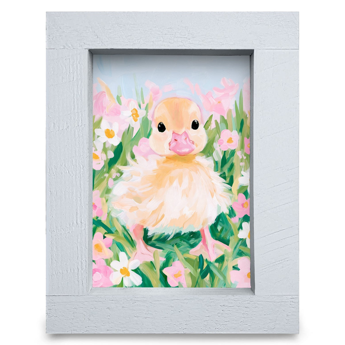 Duckling in the Daisies | Real Wood Framed Wall Art Print