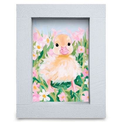 Duckling in the Daisies | Real Wood Framed Wall Art Print