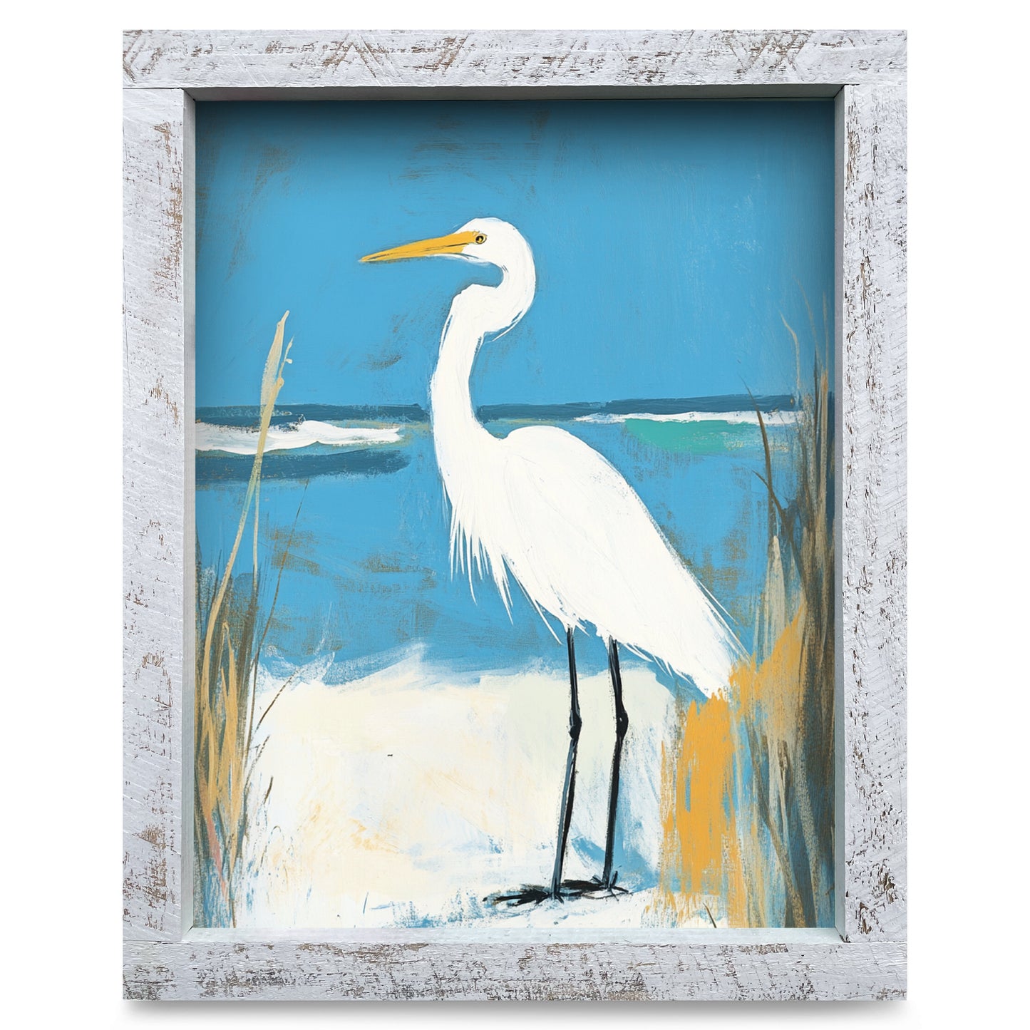 Blue Sky Egret | Real Wood Framed Wall Art Print