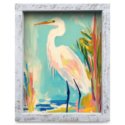 Pastel Egret | Real Wood Framed Wall Art Print