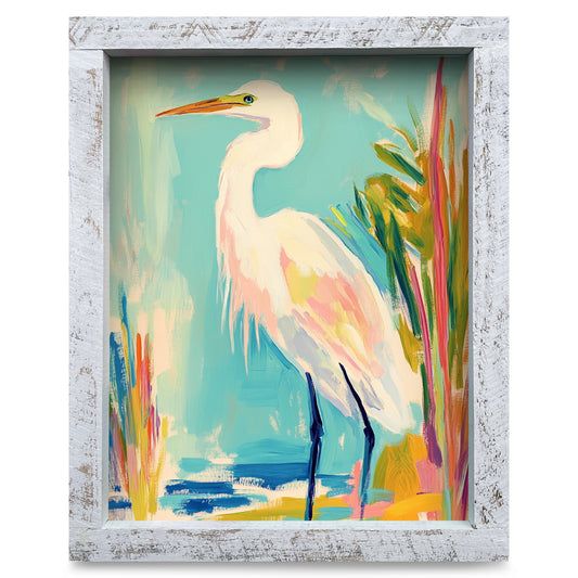Pastel Egret | Real Wood Framed Wall Art Print
