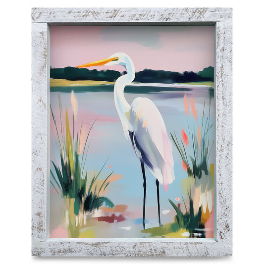 Marsh Egret | Real Wood Framed Wall Art Print