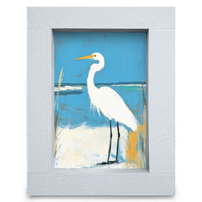 Blue Sky Egret | Real Wood Framed Wall Art Print