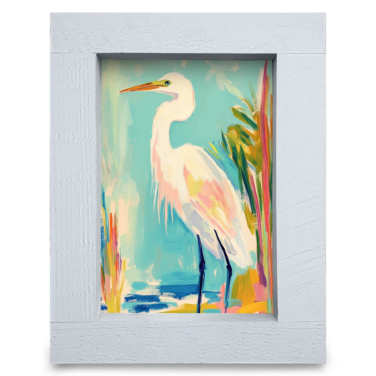 Pastel Egret | Real Wood Framed Wall Art Print