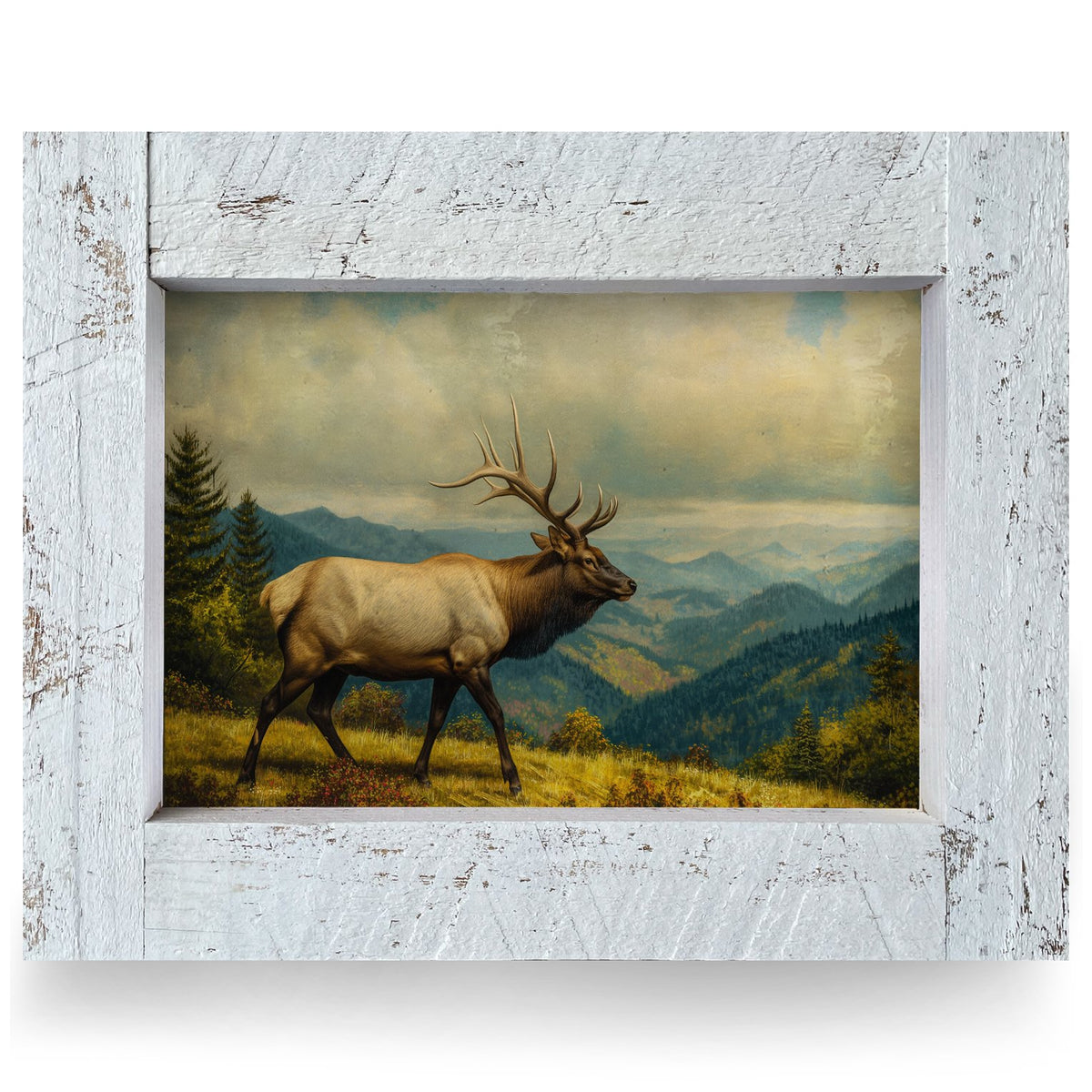 Mountain Ridge Elk | Real Wood Framed Wall Art Print