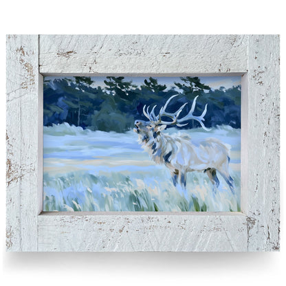 Winter Bugling Elk | Real Wood Framed Wall Art Print