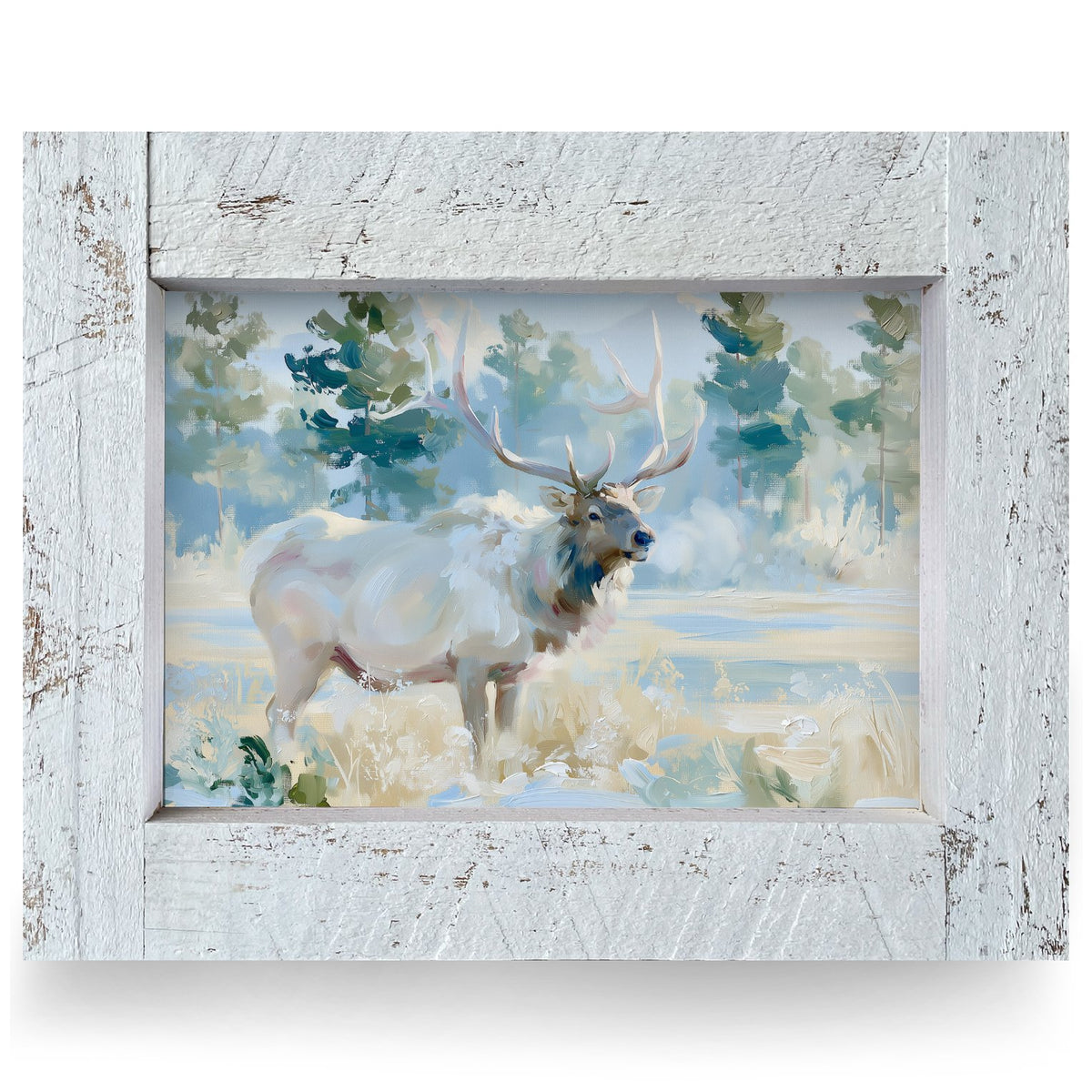 Frosty Morning Elk | Real Wood Framed Wall Art Print
