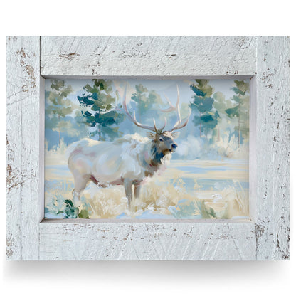 Frosty Morning Elk | Real Wood Framed Wall Art Print