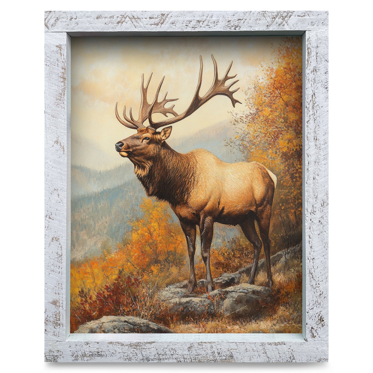 Fall Elk | Real Wood Framed Wall Art Print