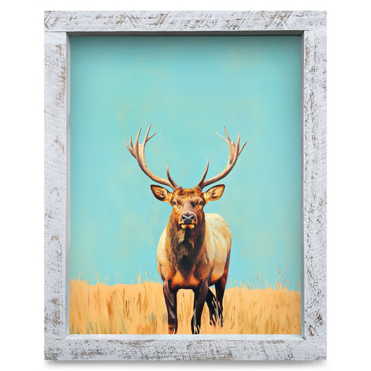 Modern Elk Portrait | Real Wood Framed Wall Art Print