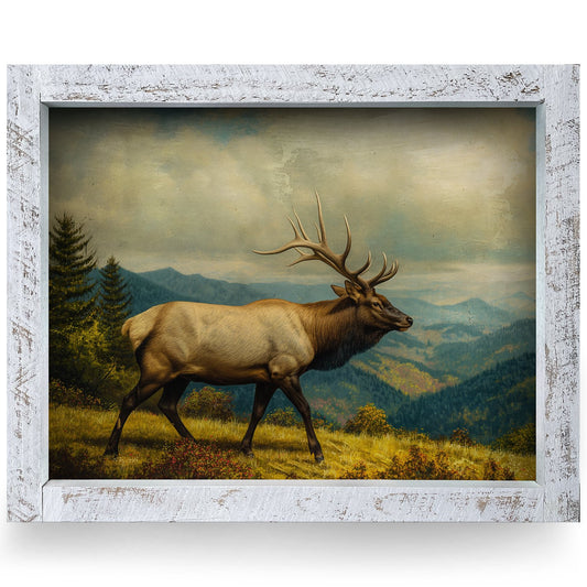 Mountain Ridge Elk | Real Wood Framed Wall Art Print