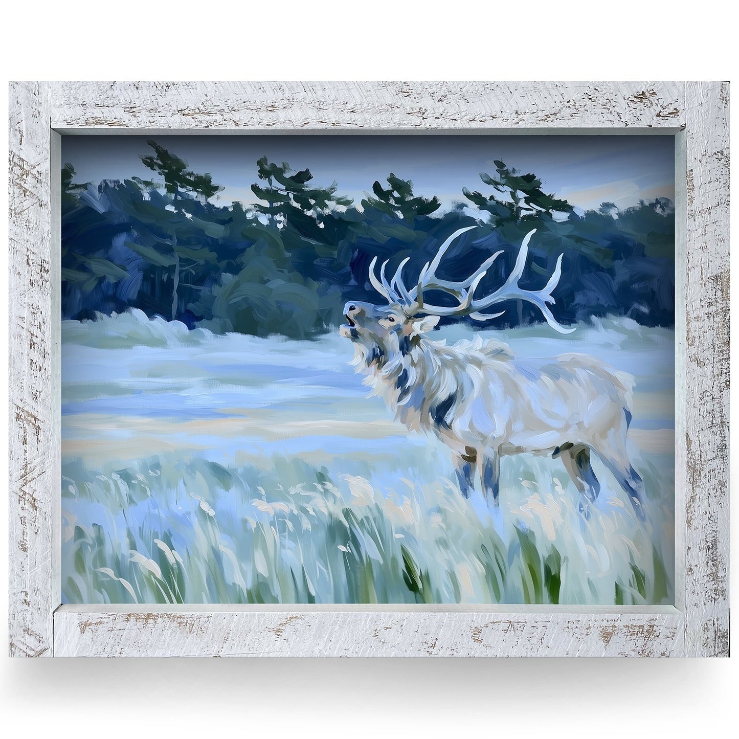 Winter Bugling Elk | Real Wood Framed Wall Art Print